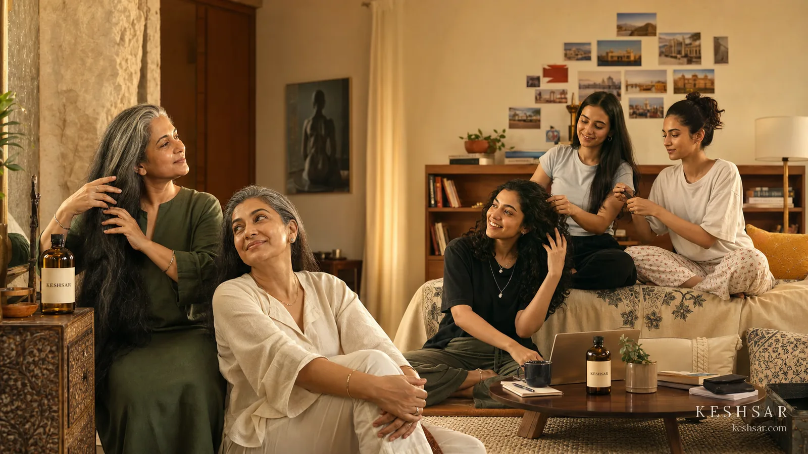 A shared hair-oiling ritual at home